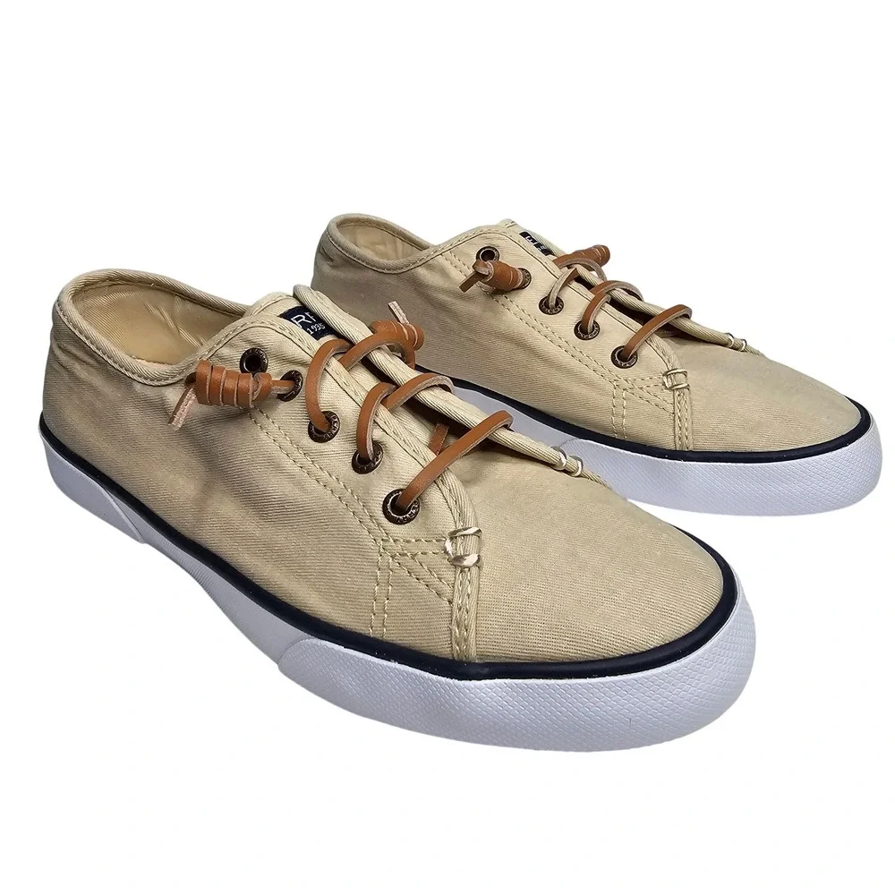 Sperry Crest Vibe Womens 8.5 Tan Canvas Sneakers Low Top Slip On Boat Shoes